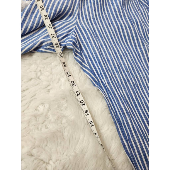 Jolt Womens Wide Leg Cropped Pants Blue Stripe Drawstring Pockets Tassels Linen - Picture 7 of 12